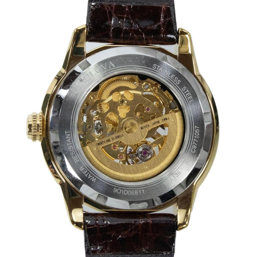 Used Working Item Bulova Watch Automatic Men's Classic Sutton Skeleton 97A138 Silver Gold Open Heart