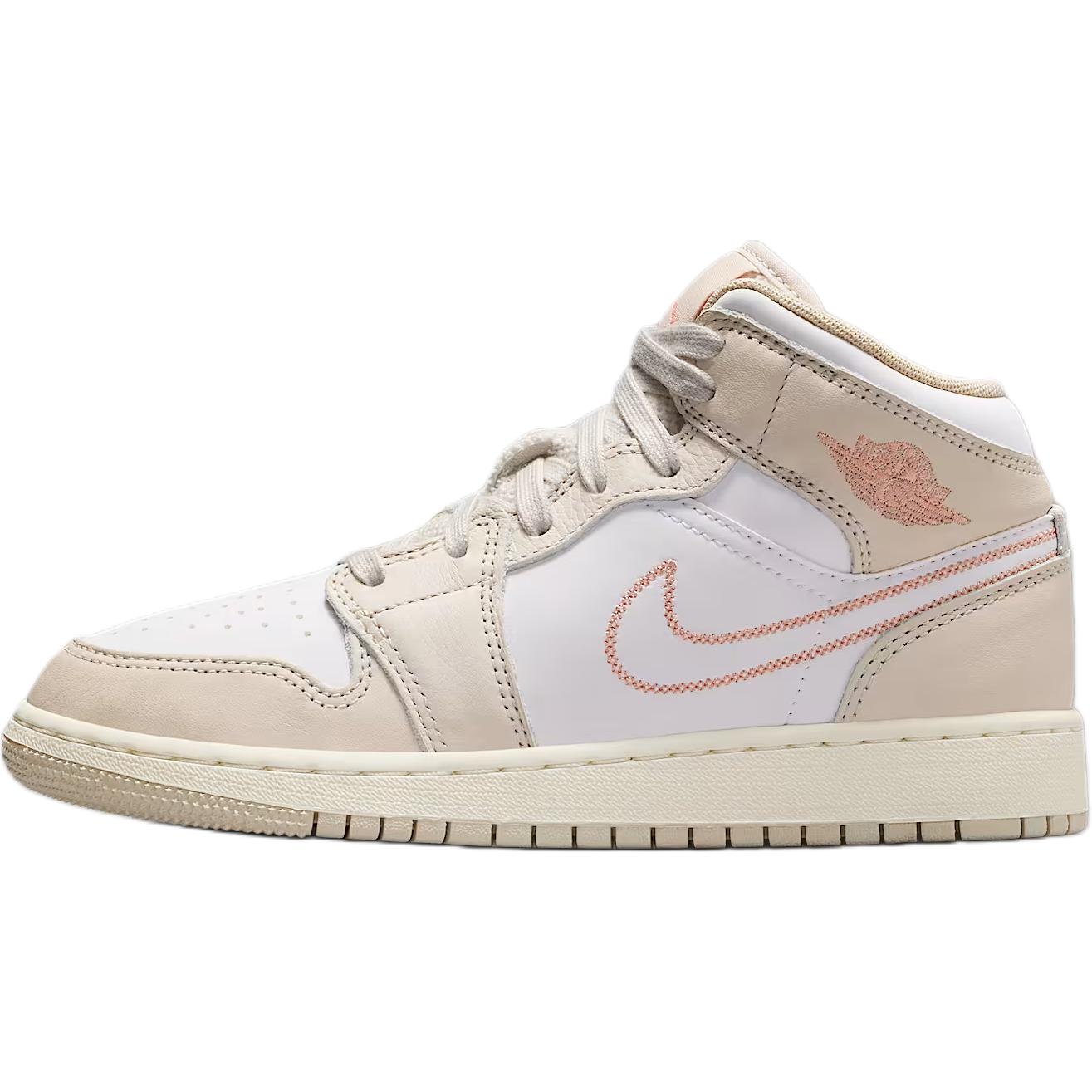 

Jordan Air Jordan 1 Leather Abrasion Resistant Mid top Kids Skateboarding Shoes Light Brown White Teenagers HQ5879-100 37.5