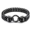 Punk Double Skull Bracelet For Men 316L Stainless Steel Heavy Shiny Skeleton Charm Mesh Chain Mens Bracelets Male Jewelry New