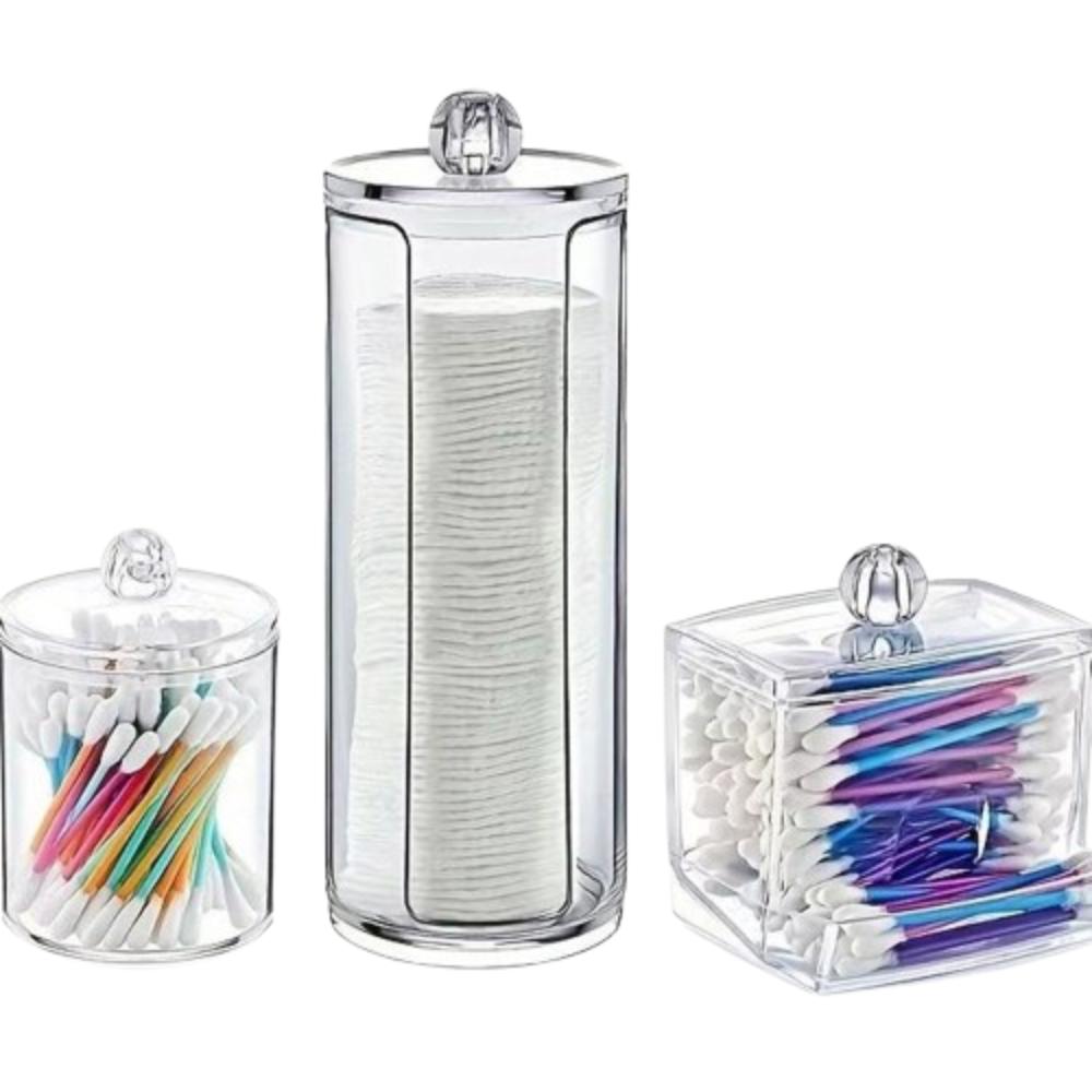 2/3/4Pcs Dust-proof Qtips Storage Holder Set Save Space Apothecary Container Jar  Cotton Pad