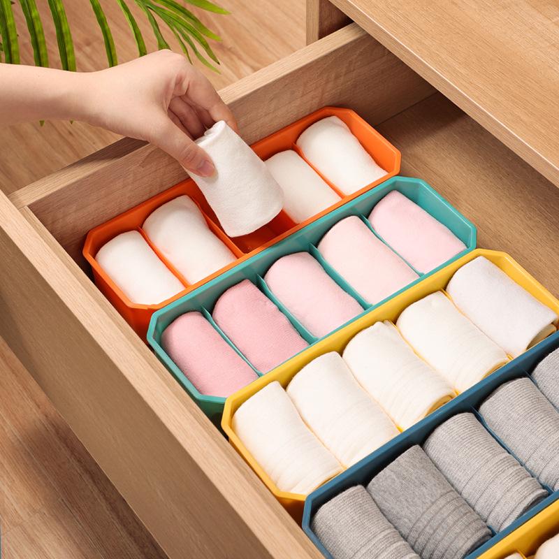 5-Compartment Stackable Plastic Sock and Underwear Organizer Box