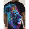 Men's 3D Printed T-shirt Casual Round Neck Lightweight Summer Trend Fashionable Versatile Lion Patterned T-shirt