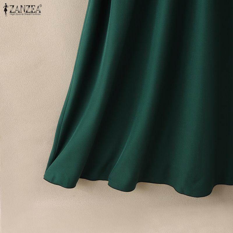 ZANZEA Women Casual Stand Collar Long Sleeve Looose Elegant Maxi Long Dress