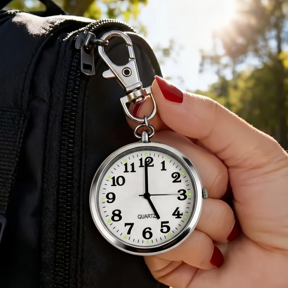 Keychain Pocket Watch Large Hanging Watch for Nurse Student Minimalist Luminous Clear Dial Old Man Quartz Pendant Watch Gift