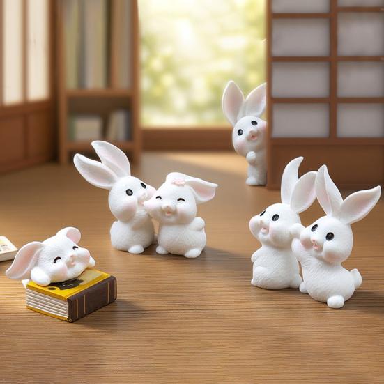 8 Pcs Rabbit Fairy Garden Accessories Mini Resin White Bunny Figurine Miniature Rabbit Animal Figures for Spring Easter Egg Fillers Party Supplies