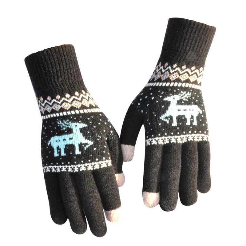 Women Winter Plush Warm Knitted Gloves Students Girls New Elk Touch Screen Jacquard Mittens Outdoor Cycling Skiing Gloves