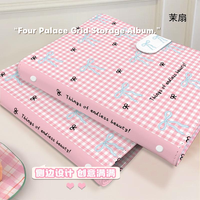 Pink Plaid Bow A5 Binder Kpop Card Holder Portable Refillable Idol Photocard Album for 3 Inch Cards Gift for Kpop Fans Collector