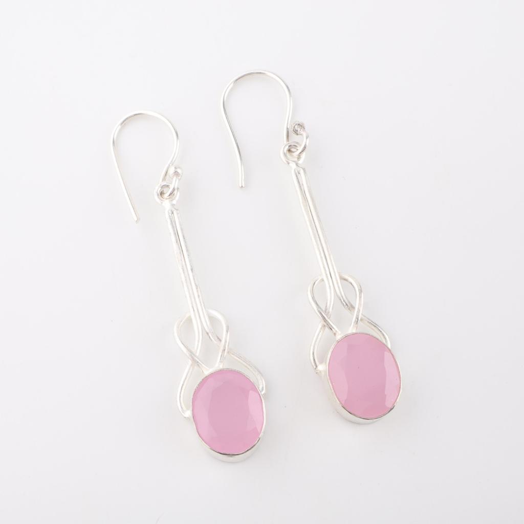 Rose Chalcedony Gemstone 925 Sterling Silver Jewelry Handmade Earrings 1.76" EE-171-18
