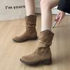 Thick Heel Vintage Wasteland Wind Pile Short Boots Women's New Autumn Western Cowboy Boots Chelsea Skinny Boots
