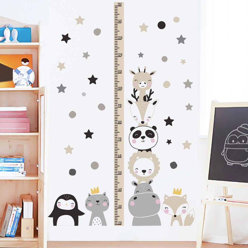 Little Animals Stacking Height Chart Wall Sticker Removable Background Decor for Bedroom Living Room Home Decoration