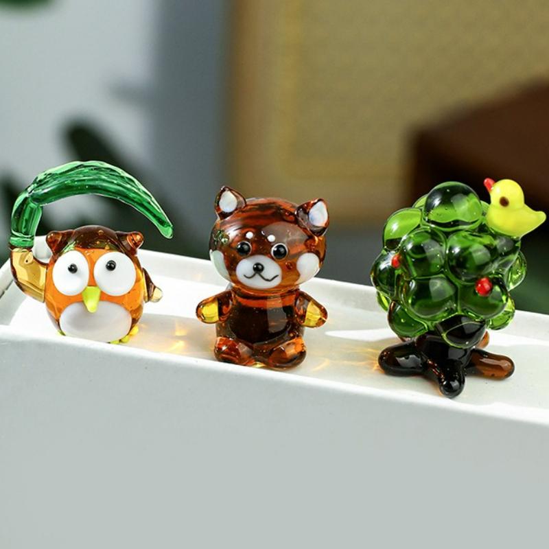 Creative Japanese-style Mini Glass Animals Ornaments Cute Forest Animal Owl Deer Tiger Glass Ornament Home Decor Accessories