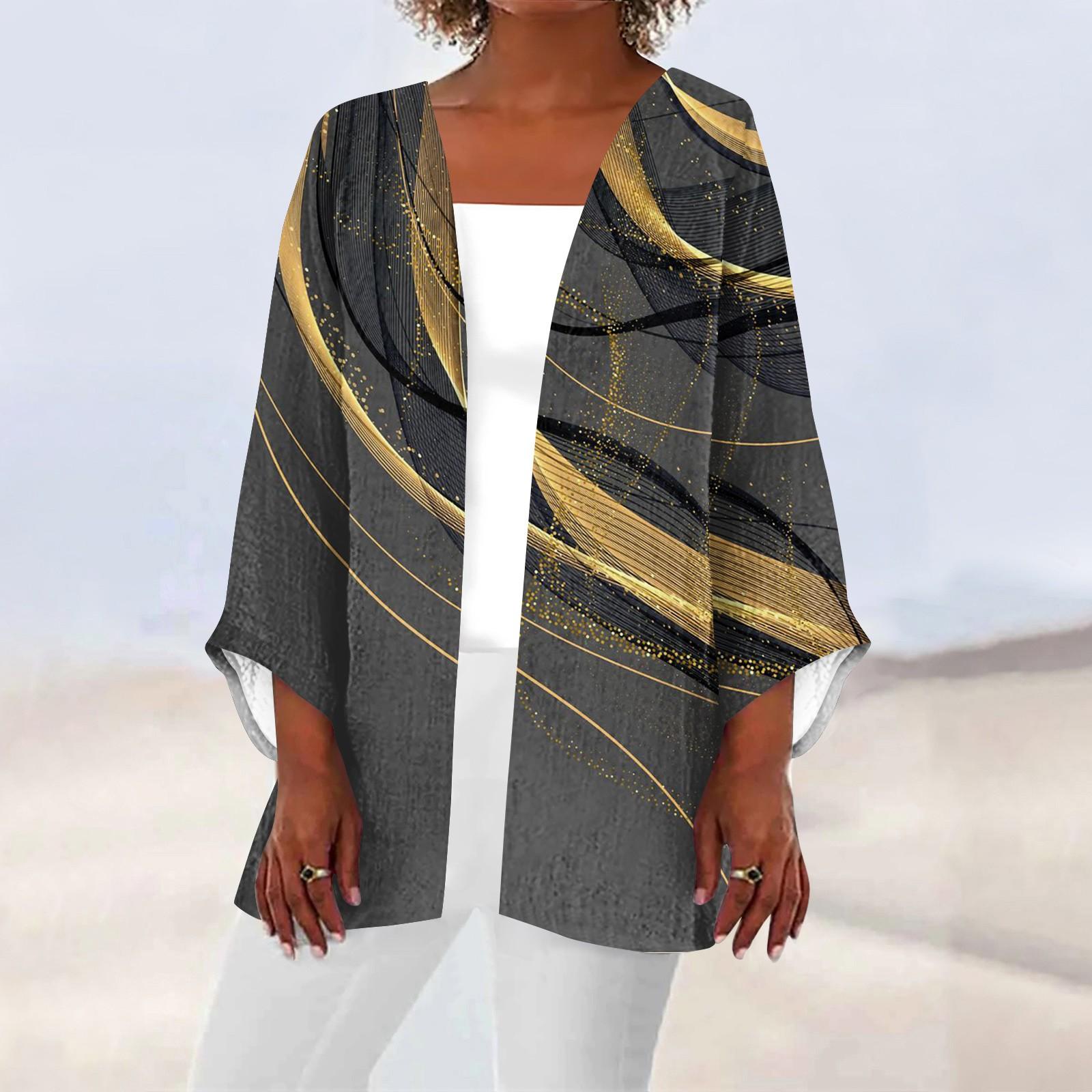 

Женская повседневная модная легкая куртка средней длины с принтом, кардиган XXXXL золотой