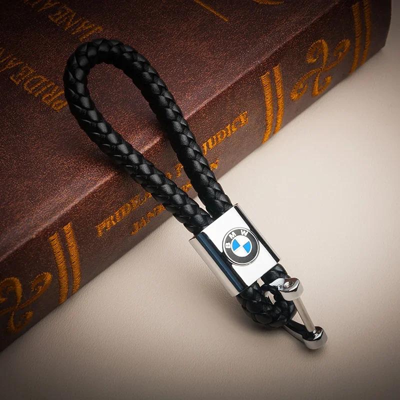 BABA1 Hot 2025 PU Leather Braided Woven Rope Keychain Key Car Trinket Keyring For BMW E36 E46 E53 E90 E60 E61 E93 E87 X1 X3 X5 X6 F30