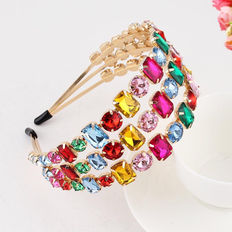 Baroque Colorful Rhinestone Headband Hair Hoop Women Hair Accessories New Shiny Fashion Crystal Flower Crown Head Wrap
