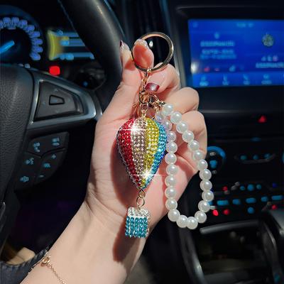 Creative Diamond Hot Air Balloon Car Keychain, Fashion Diamond Rope, Pearl Chain, Bag Pendant, Accessories, Gifts