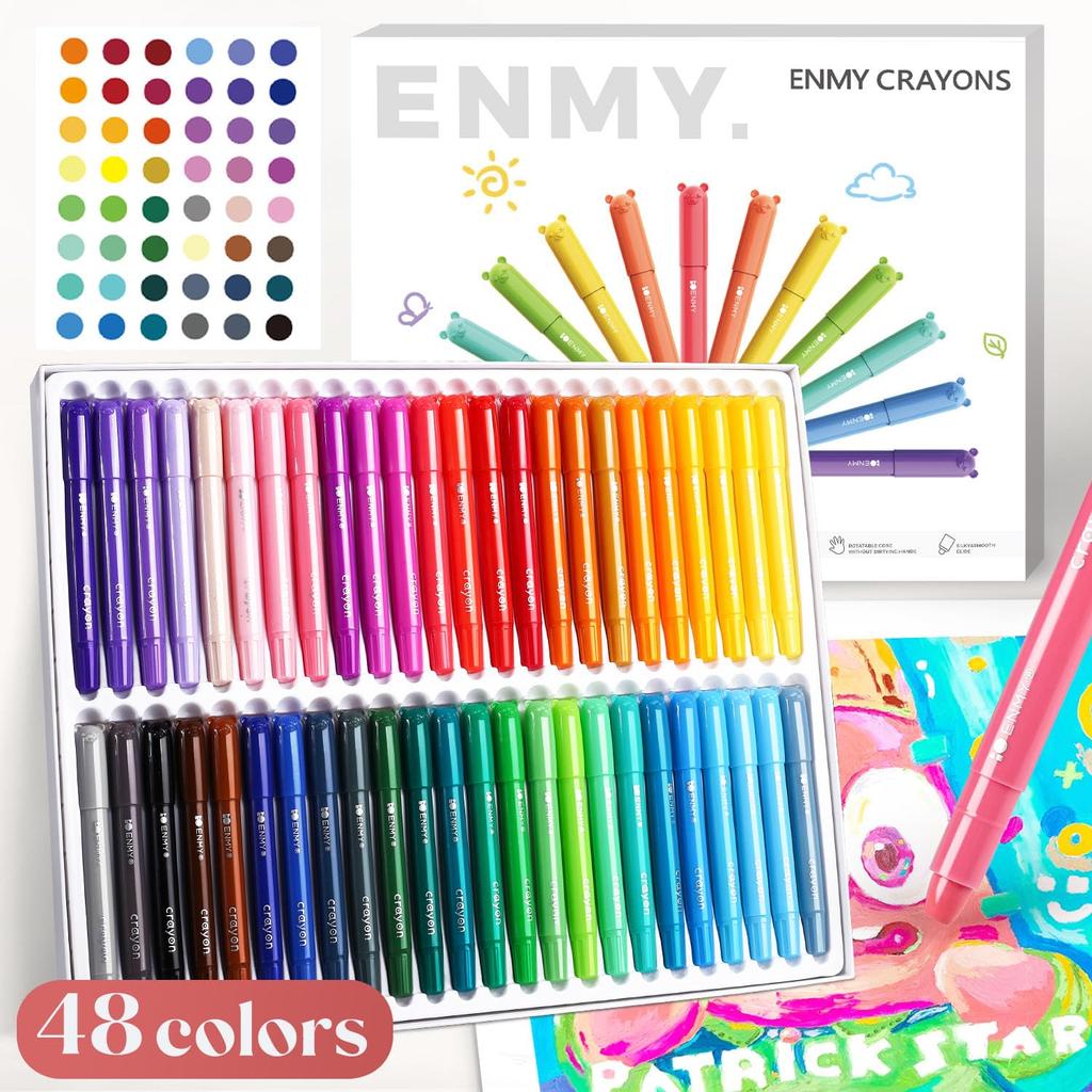 ENMY Crayon Retractable Gel Tempera Crayons for and Doodling On and 48-Color Set Water-Washable, Crayons. Break-Resistant Drawing, Coloring, Paper,