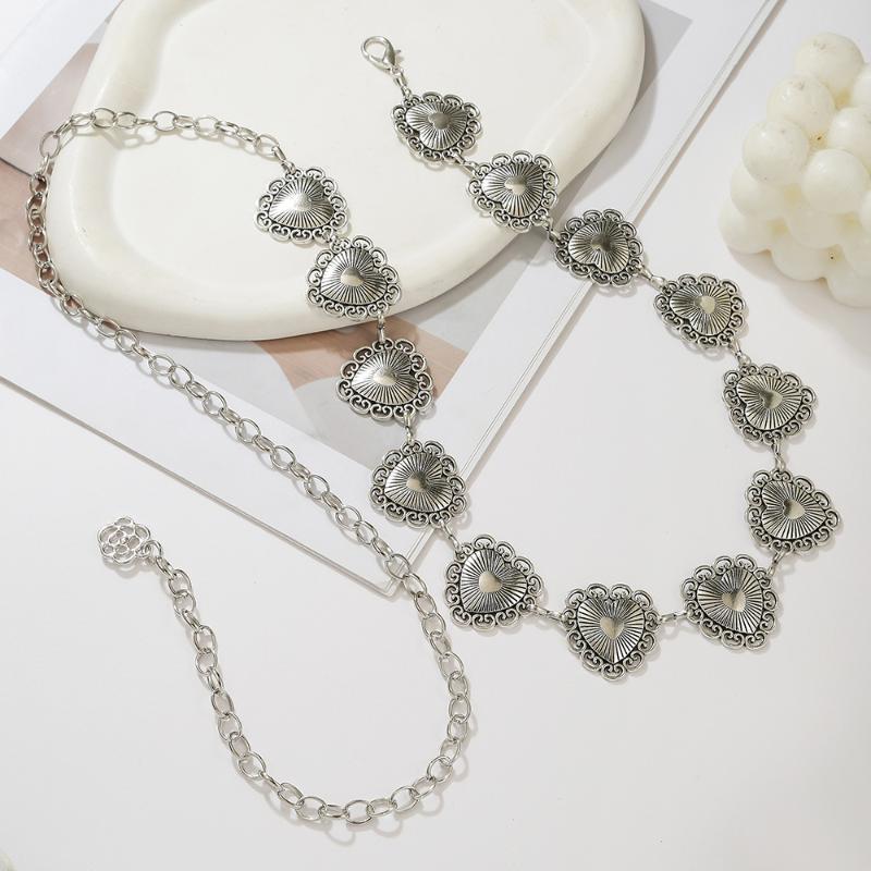 Retro Ethnic Style Women'S Metal Waist Chain Accessories Bohemian Decorative Circle Heart Carved Chain Belt