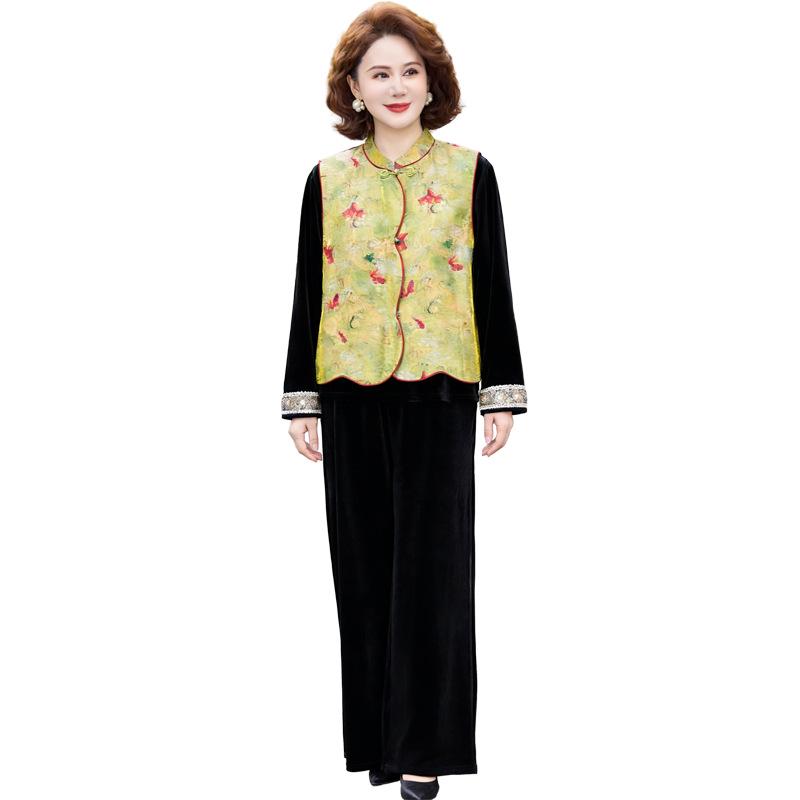 Elegant Spring 2026 New Chinese Style Women's Three-Piece Suit – Sophisticated Vest Look for Middle-Aged and Elderly.