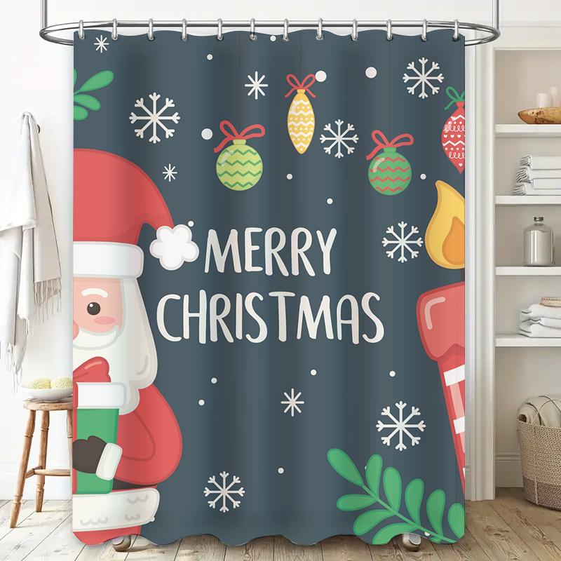 TU Christmas Shower Curtain Festive Holiday Decor Merry Xmas Bathroom Set Waterproof Holiday Home Decor Gift Modern Style