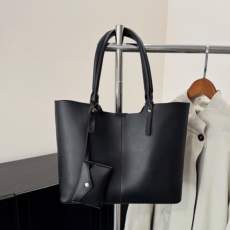 Women Large Capacity Solid Color Casual Pu Shoulder Tote Bag For Daily Use