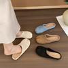 Fashion Summer Soft Leather Split-Toe Flat Bottom Comfortable Versatile Bean Shoes Women's Low Cut Slip-On Casual Shoes Rubber Sole