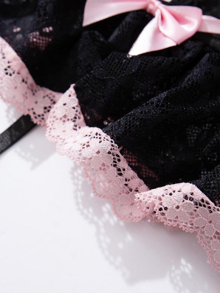 European & American Sexy Lace Lingerie: Pure Desire Style with Bow & Leg Accent, One-Piece for Girls.