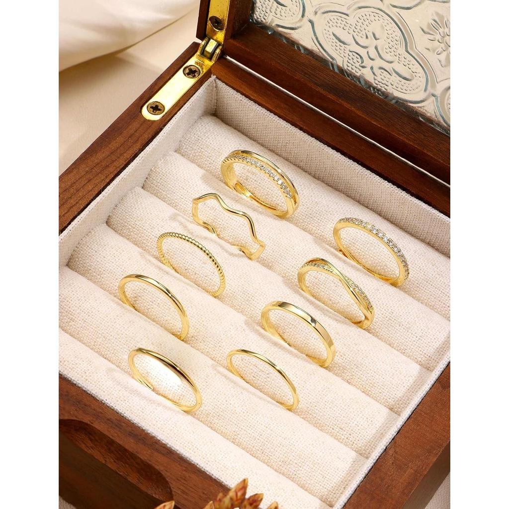 Bobisty Gold-plated Stackable Rings for Women Non Tarnish Open Adjustable Ring Cubic Zirconia Dainty Promise Thin Thumb Ring Set