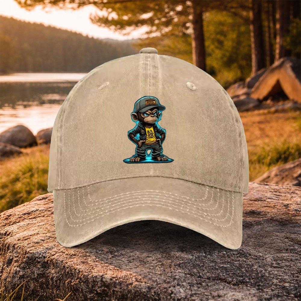 Unisex Duckbill Baseball Cap with Monkey Print  Adjustable Washed Lightweight Hat for Unisex  Women Golf  Casual