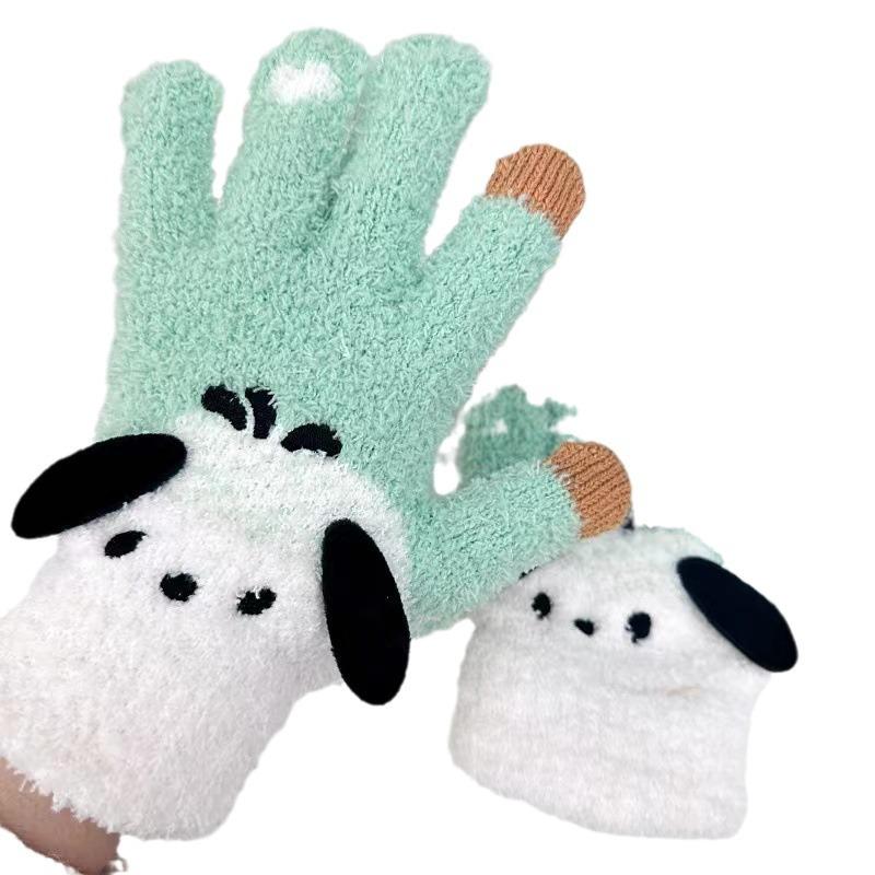 Niedliche Zimthund Melody Kurumi Fingerlose Touchscreen-Handschuhe mit Fleecefutter, Verdickt für Wärme