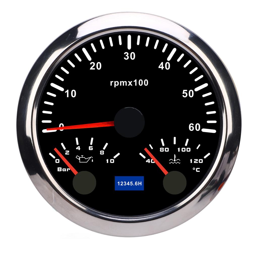 3 In 1 85mm Tachometer DC 9 To 32V 6000rpm 0 To 10bar Oil Pressure 40 To 120 Celsius  Water Temp 7 Color Backlight for