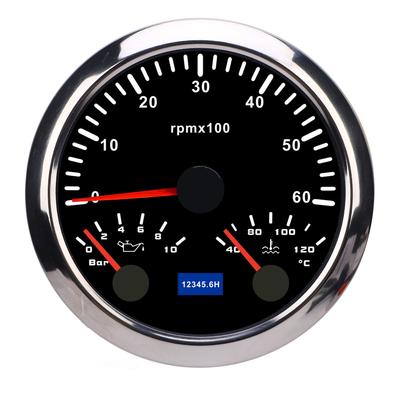 Tacómetro 3 en 1 de 85 mm CC de 9 a 32 V 6000 rpm 0 a 10 bar Presión de Aceite 40 a 120 grados Celsius Temperatura del Agua Retroiluminación de 7 Colores para