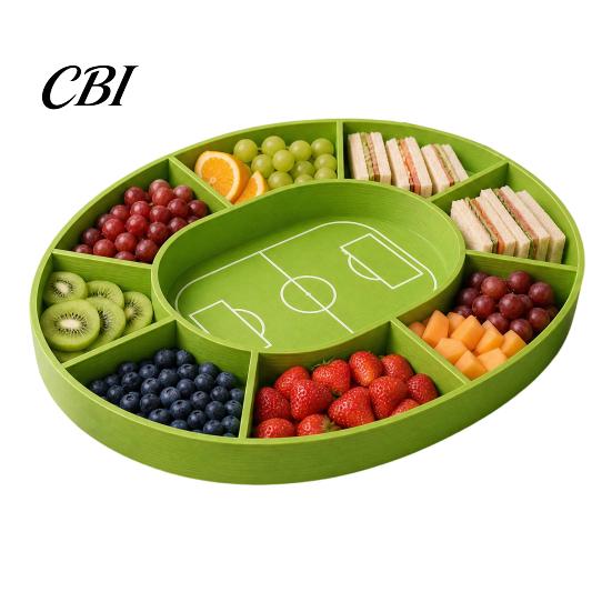 Nuts And Candy Tray Football Field Snack Tray, with Multiple Partitions, Durable PETG Party Fan Gathering Plate Supply for Watch Parties Game