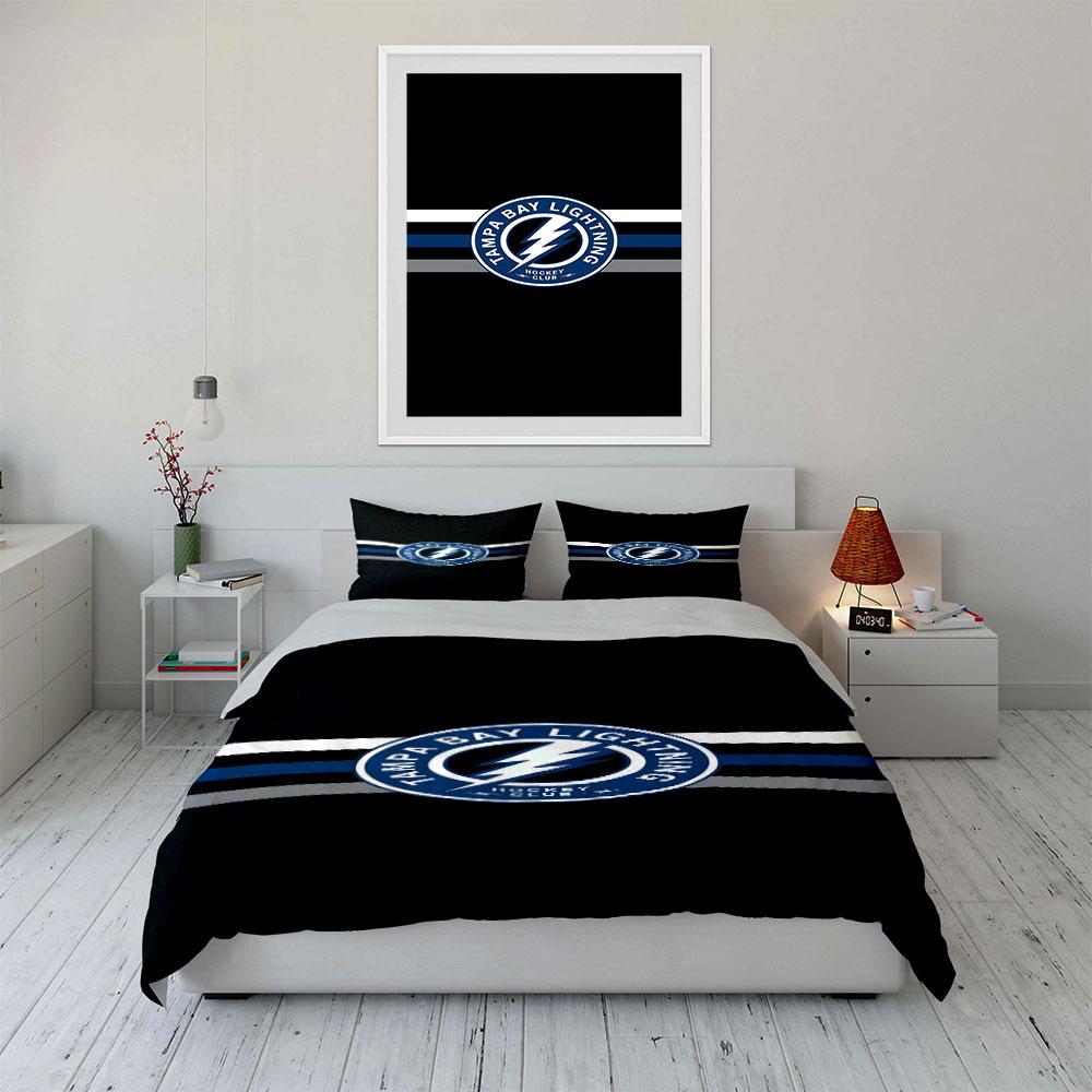 Tampa Bay Lightning Logo Bedding Set Print Bedding Set Duvet Cover Pillowcases (1* Duvet Cover 2* Pillowcases Do Not Include Comforter)