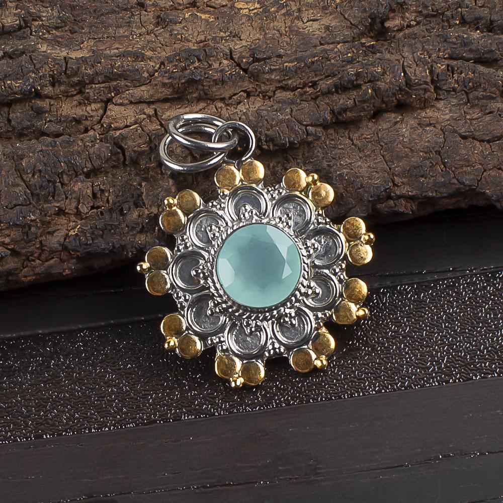 

Украшения ручной работы из драгоценных камней Aqua Chalcedony, кулон из стерлингового серебра 925 пробы, уникальный дизайн, для женщин 1.26 Inches синий