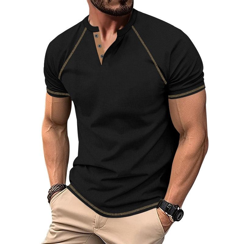 Mens Casual Summer Waffle Raglan Short Sleeve Henley T Shirt