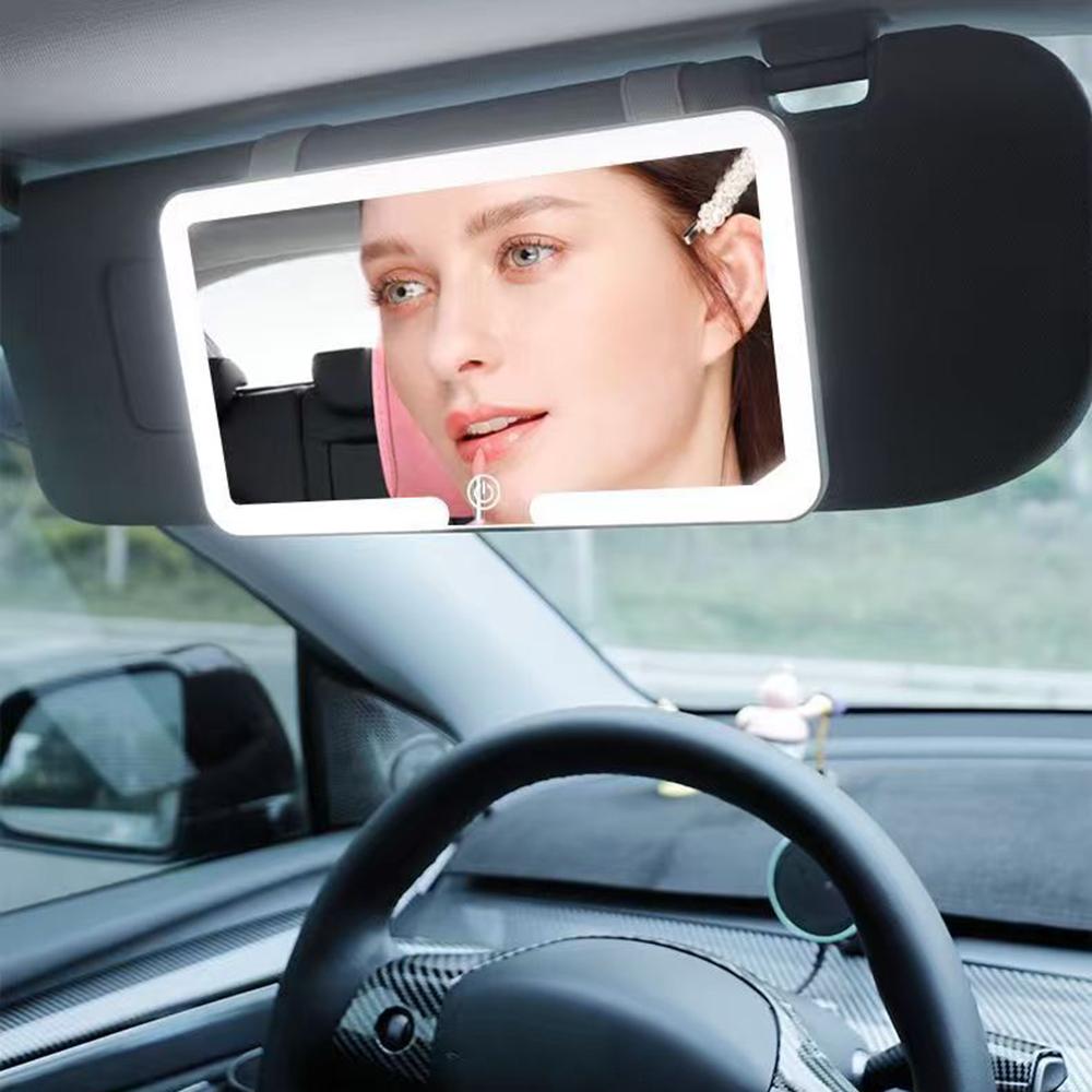 Car Interior Mirrors Sun Visor Plate LED HD Makeup Mirror for Girls Women Rechargeable Fill Light Universal Thin Vanity Mirror