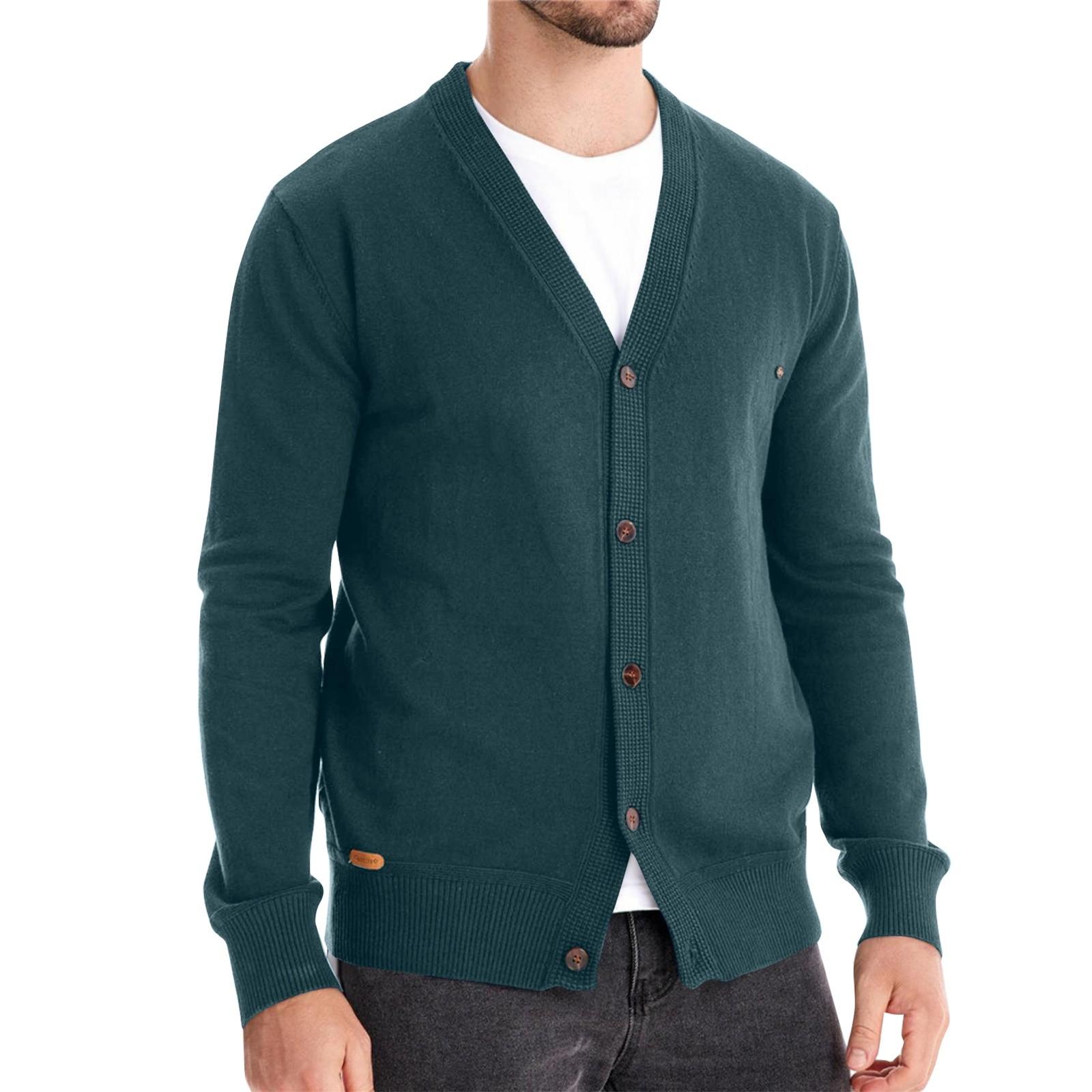 Мужская зимняя однотонная куртка-свитер с длинным рукавом, мужской свободный однотонный вязаный кардиган на пуговицах XXL