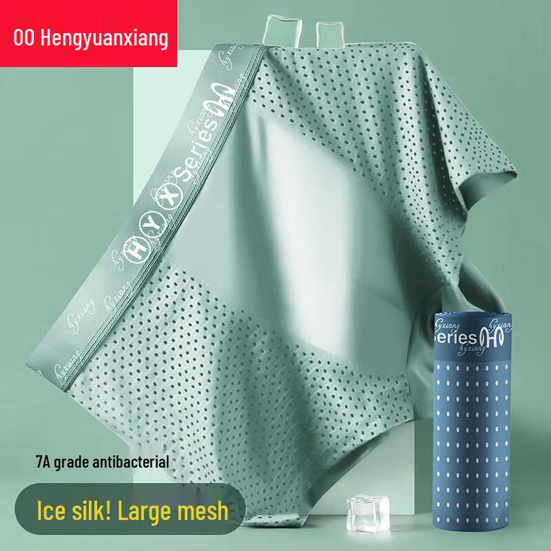 Hengyuanxiang Men's Plus Size 7A Antibacterial Ice Silk Mesh Boxer Briefs