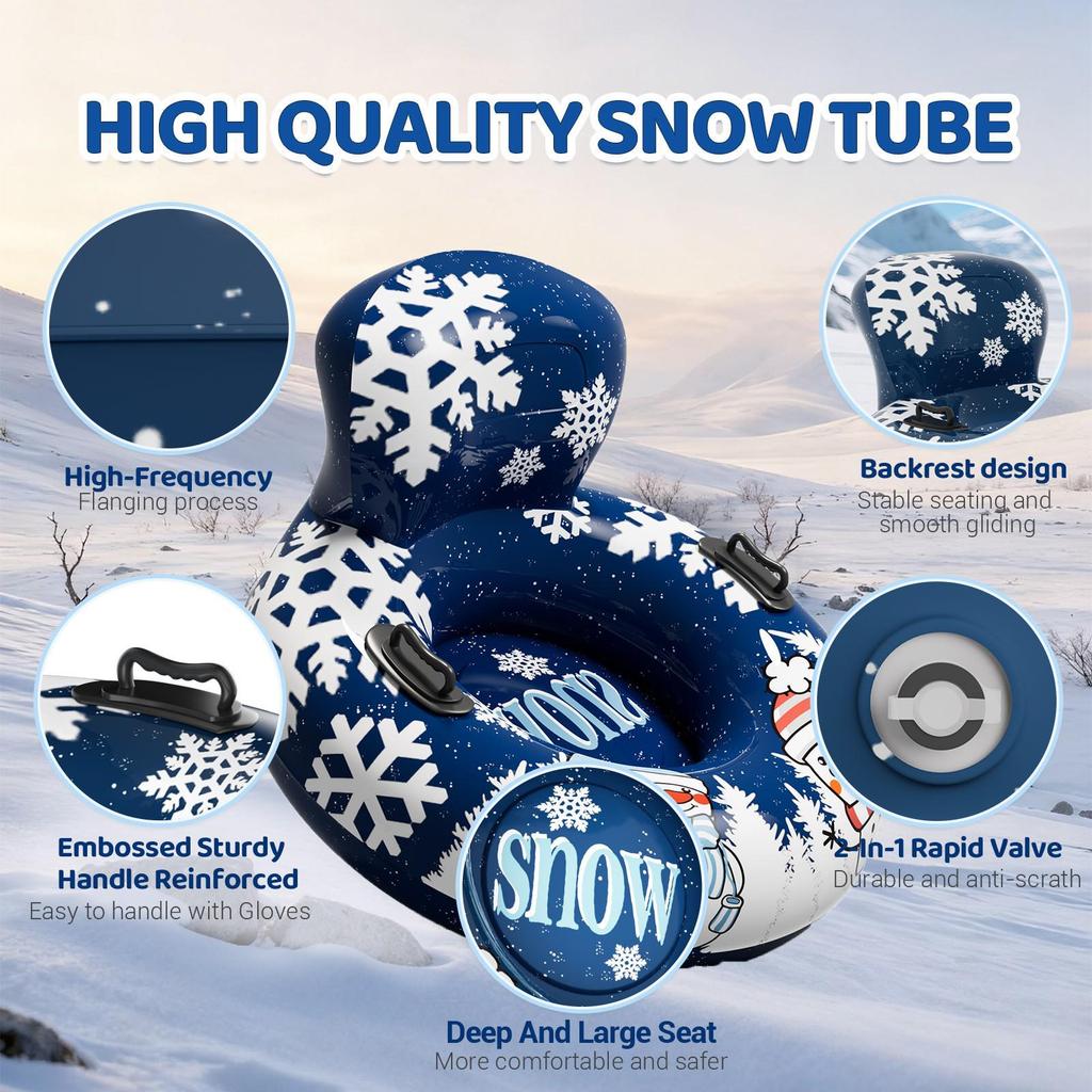 New Inflatable Double Ski Tube with Handles for Adults & Kids - Durable PVC