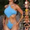 Women Solid Color  Swimsuit High Waisted Monokini Bathing Suit Swimwear Sexy Bikini