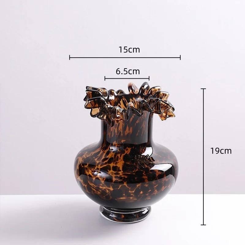 Glass Vase Leopard Print Crystal Bottle Flower Arrangement Hydroponics Terrarium Irregular Spots Flower Vase Home Decoration