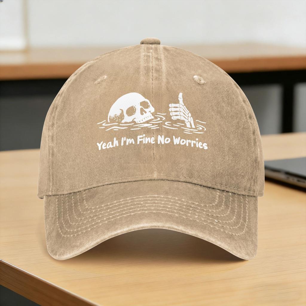 Yeah I'M Fine No Worries Sarcastic Skeleton Casual Baseball Cap Spring Trucker Hat Sun-Proof Outdoor Sports Snapback Cap