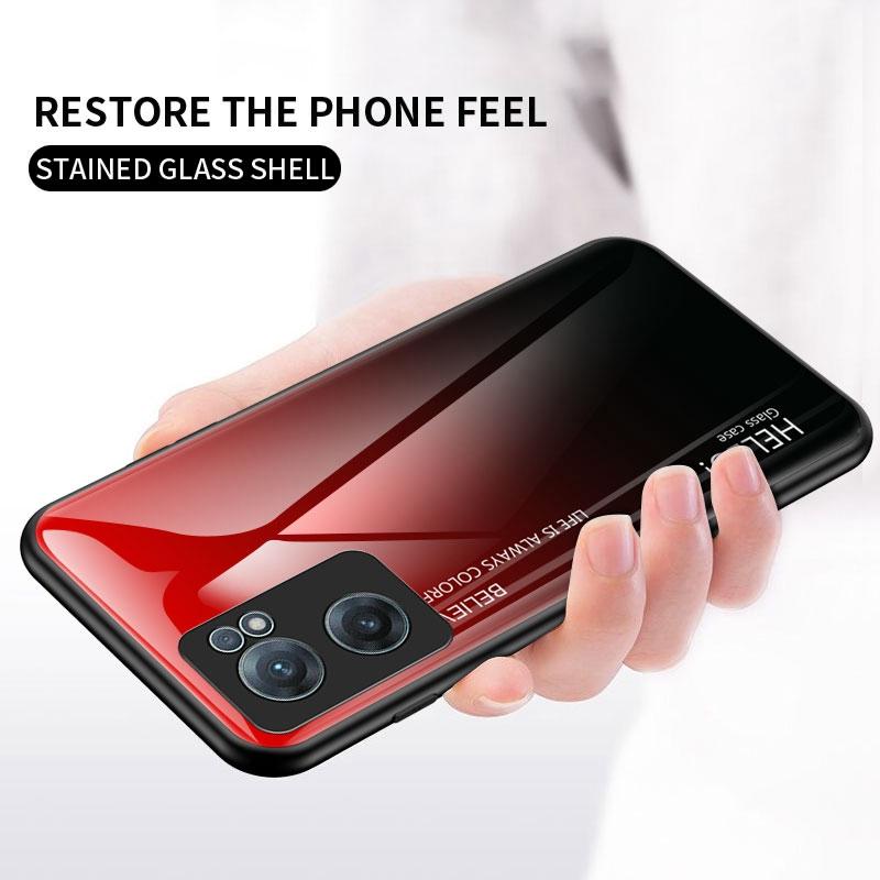 

Color Gradient Tempered Glass Back Case for OnePlus Nord CE 2 5G,Skin-Friendly Touch Patterned Anti-Explosion Cell Phone Cover Blue/Black