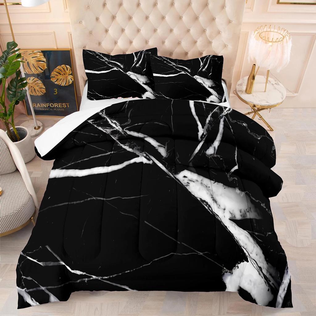 סט ציפה שחור מופשט משיש זהב ציפיות טווין קווין קינג 200x200 סט מצעים נורדי מעצב יוקרתי