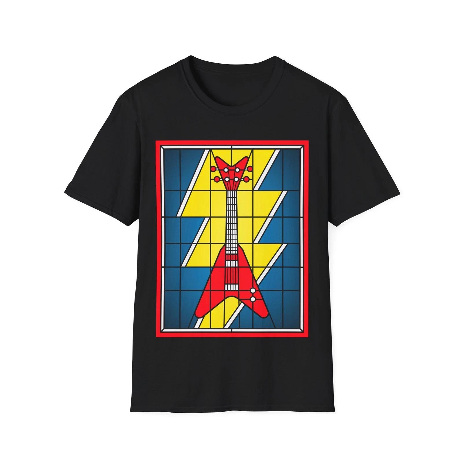 Stained Glass Guitar T-Shirt, Rock and Metal Music Graphic Tee, Regular Fit Top 2XL