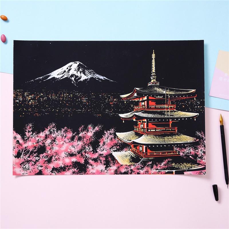 Tablero de Papel para Pintar Paisaje Nocturno con Arte Mágico Rasca Premium Para Actividades Educativas Atractivas