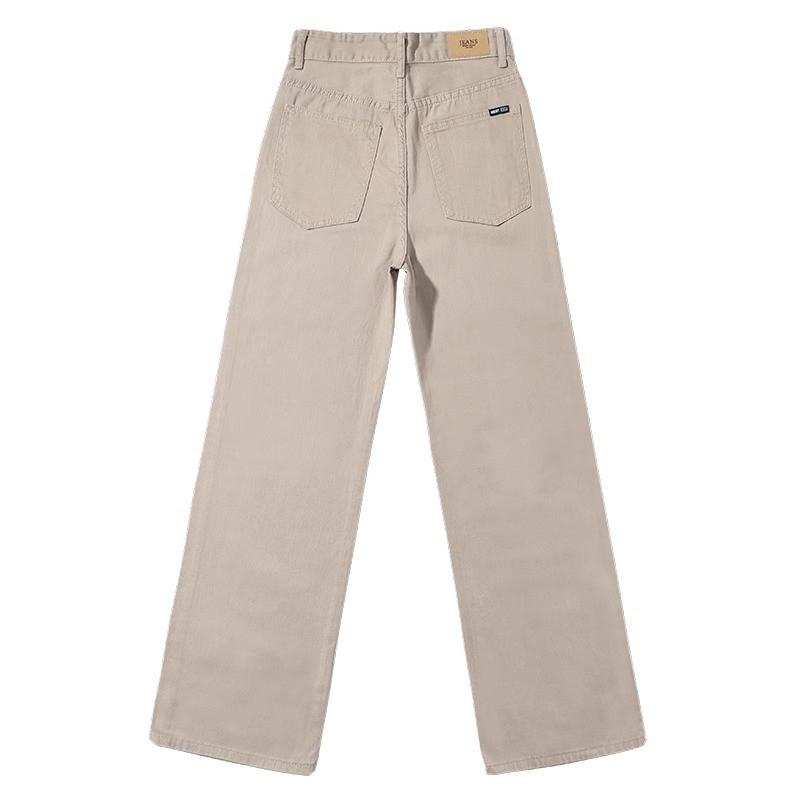 Damen Khaki Jeans mit hohem Bund: Schlankmachend, Vielseitig, Gerades Bein für Frühling & Herbst