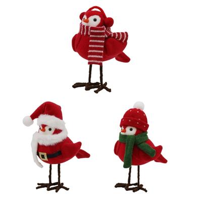 Christmas Tabletop Decoration Cute Redness Simulated Birds Figurines with Festive Hat Decoration for Holiday