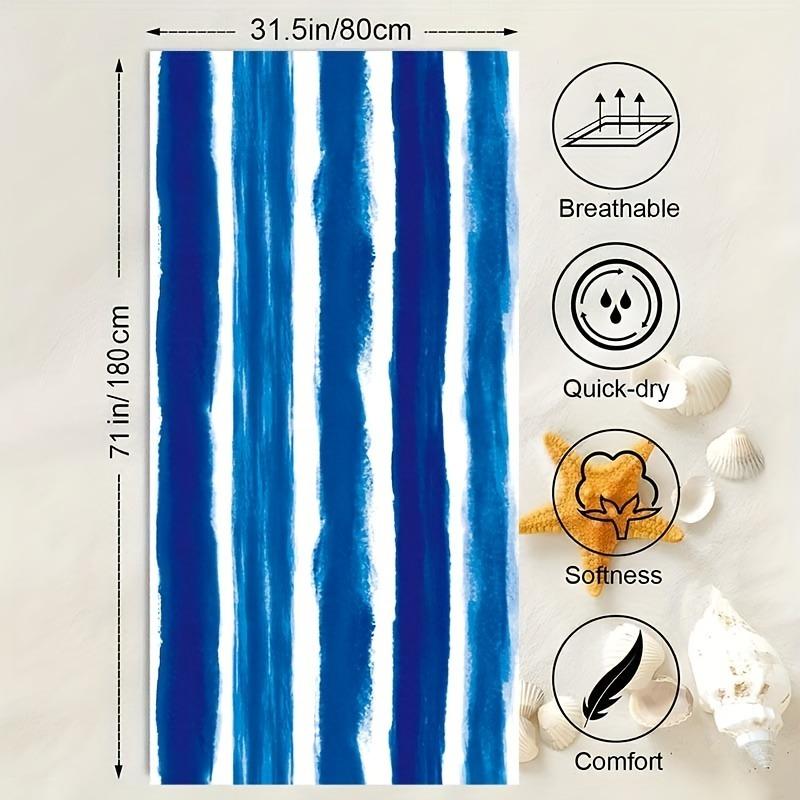 Tropical blue striped beach towel, lightweight and soft swimming pool towel, essential beach item