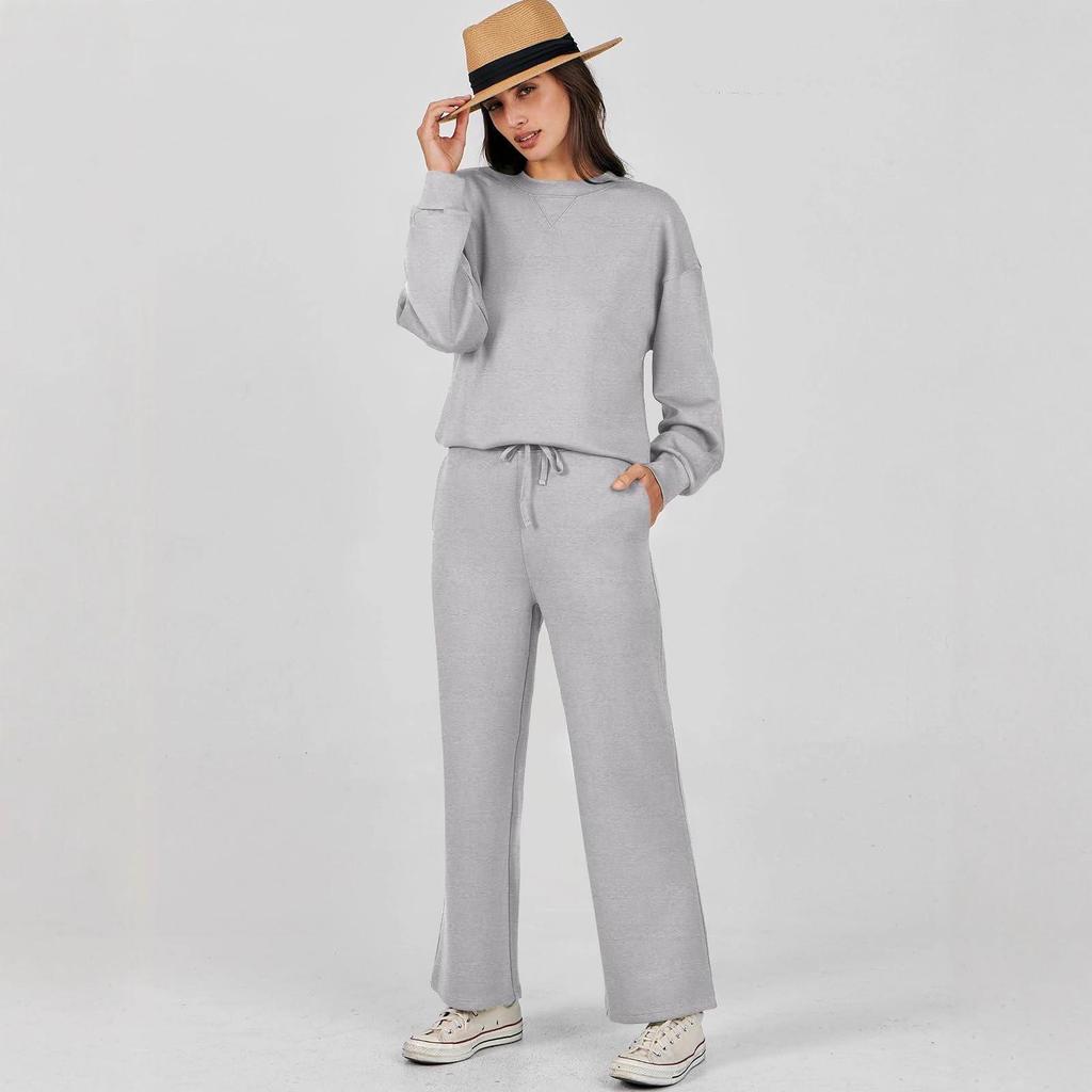 European-American Autumn/Winter Crew Neck Pullover & Long Pants Women's Fashion Set